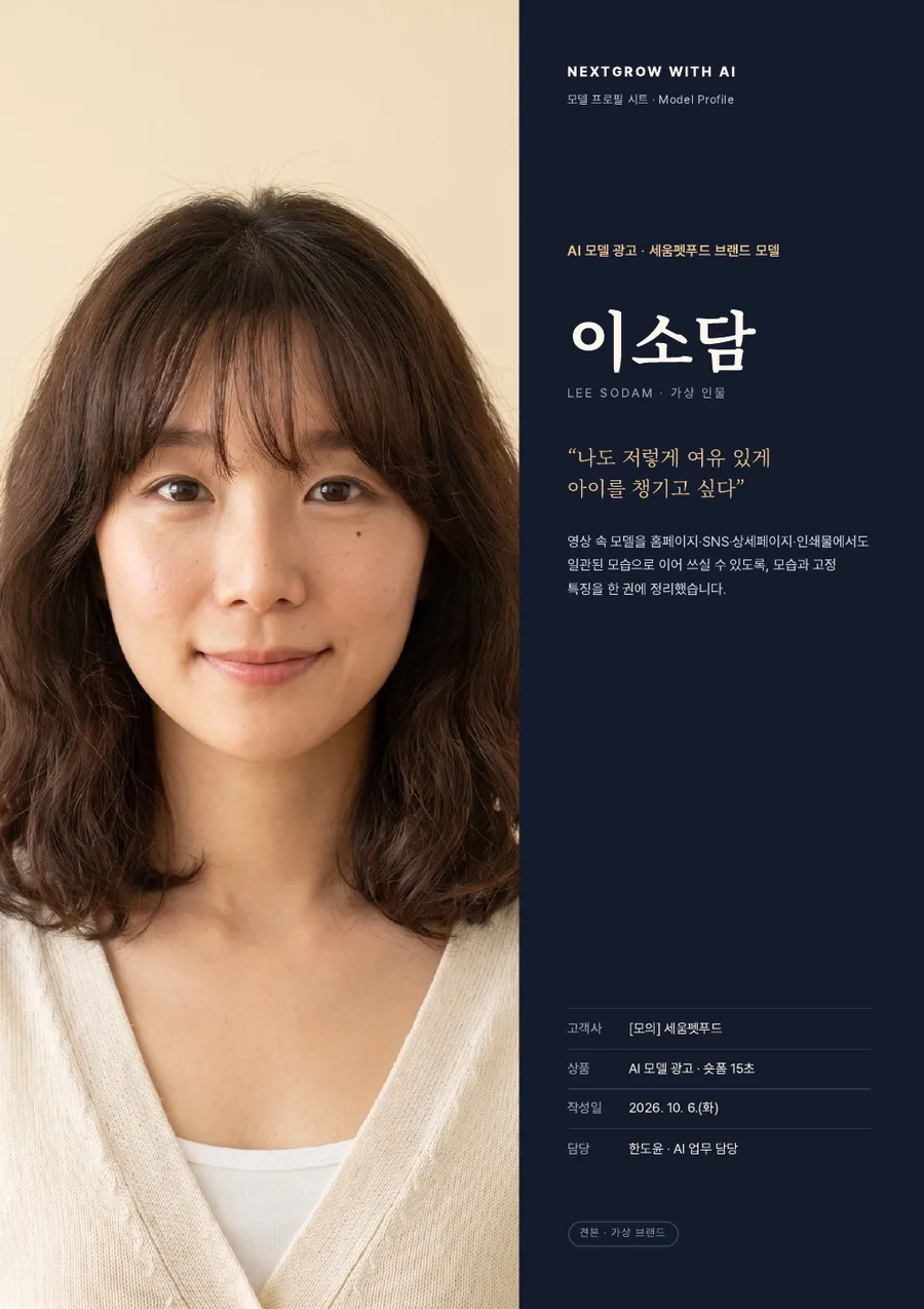 AI 모델 프로필 시트 견본 1쪽 미리보기