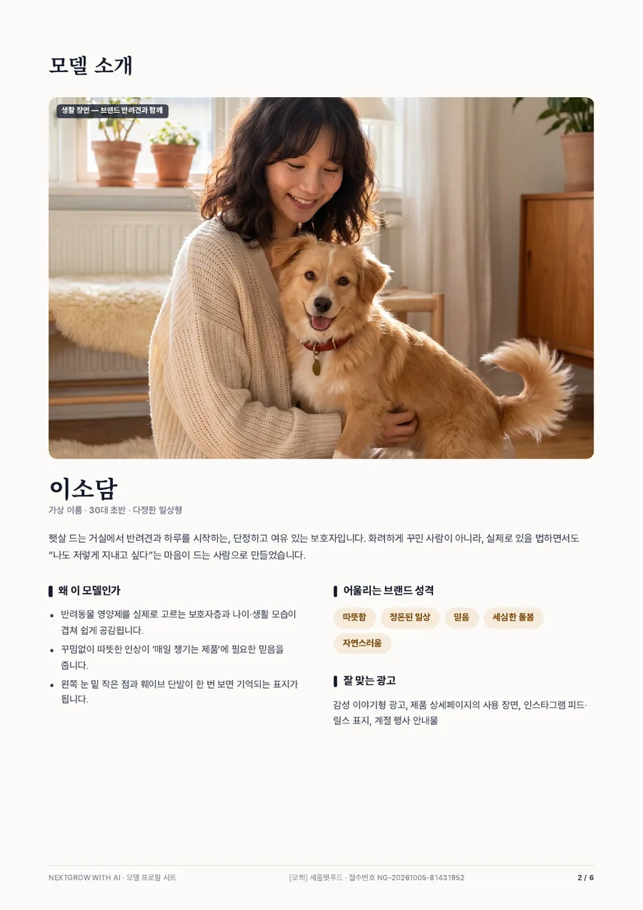 AI 모델 프로필 시트 견본 2쪽 미리보기