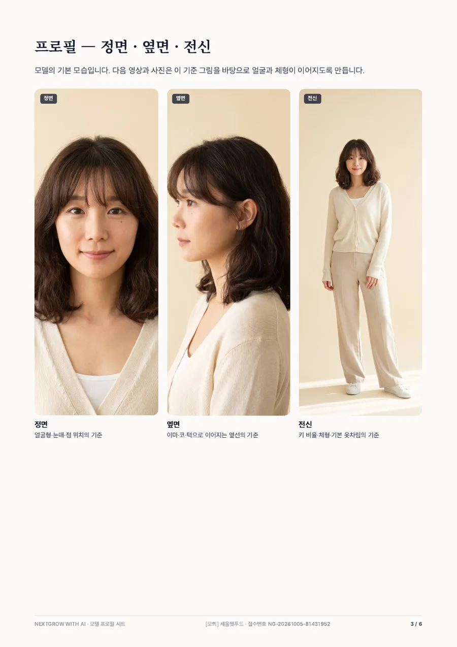 AI 모델 프로필 시트 견본 3쪽 미리보기