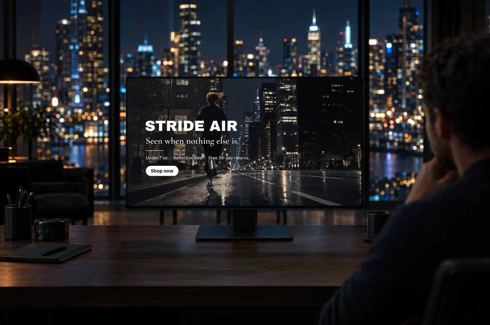 A YouTube ad on the review monitor at night — When the city goes dark
