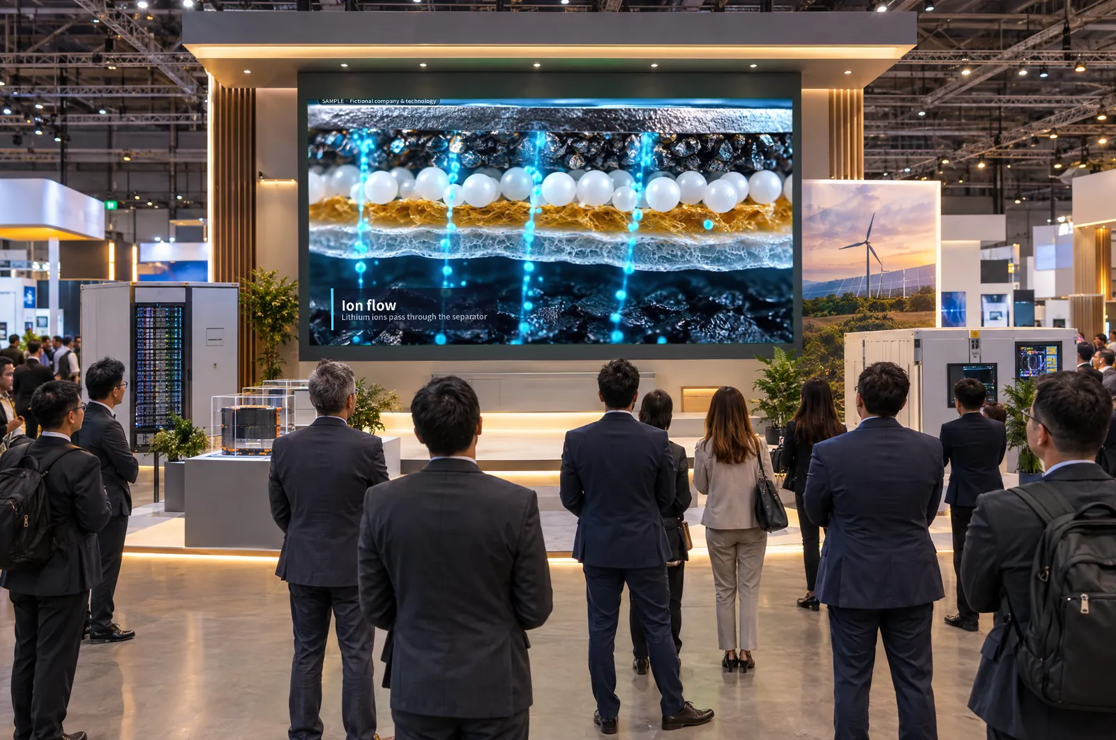 The explainer on a trade-show LED wall — Fire stops here