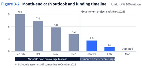 Bar chart of month-end cash forecast with the investment review and funding period marked